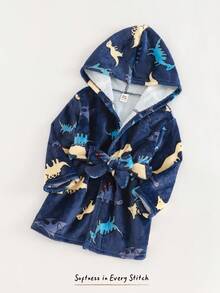 Cozy Pixies Jubah Bayi Laki-laki Motif Dinosaurus Kartun Tebal Lengan Panjang Bahan Fleece dengan Tali Pengikat - MultiWarna - View 4
