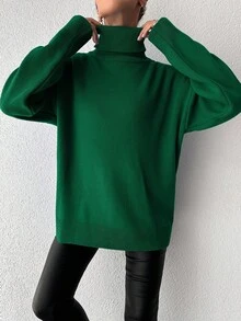 Women's Solid Color Turtleneck Casual All-Match Long Sleeve Pullover Sweater