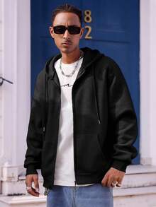 Manfinity Dauomo 男士字母印花拉链连帽休闲卫衣，秋季款，长袖上衣