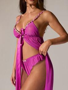 SHEIN BAE Ladies' Solid Color Simple Daily Wear Cami Sexy Lingerie Dress - Purple - View 8