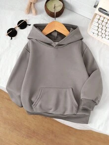 SHEIN 男童字母拼接细节拉链保暖连帽卫衣，宽松休闲街头灰色超宽松落肩后背字母星形印花连帽拉链卫衣外套，返校秋冬款，男童秋冬服装 - 深灰色 - 查看 3