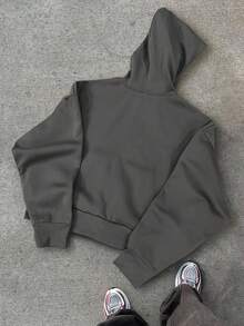 Claim Dot 加大码男士纯色连帽拉链长袖卫衣，休闲运动风，秋季款 - 灰色 - 查看 6