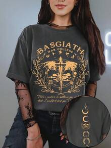 EMERY ROSE 第四翼衬衫，Rebecca Yarros，龙骑士，Violt Sorrengail，Basgiath 战争学院，ACOTAR 商品，Basgiath 第四翼衬衫，女士宽松款式，非常适合节日派对和礼物舒适合身短袖经典 T 恤印花图案 T 恤女士休闲短袖上衣 - 深灰色 - 查看 1