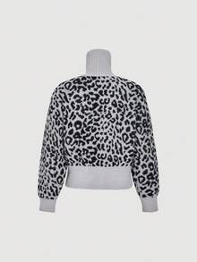 SHEIN MOD Cardigan casual monopetto in stile vintage con stampa leopardata, adatto per autunno/inverno - Grigio - Visualizzare 6