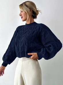 Maglione casual da donna a maniche a lanterna, colore unito, autunno/inverno