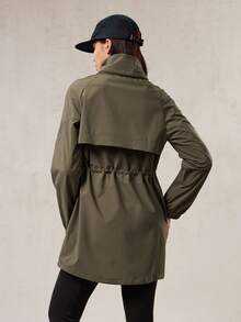 OutZeal 女士防水可拆卸帽拉链口袋抽绳腰带长款户外外套，适合秋冬季徒步露营 - 軍綠色 - 查看 9