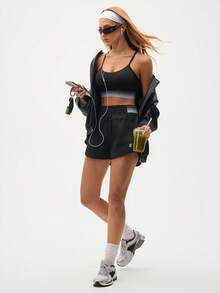 Gameset SHEIN Sport Women's Colorblock Striped Print Wireless Comfortable Sports Bra - Black - View 2