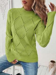 EMERY ROSE Suéter de cuello alto de manga larga, ajustado, de unicolor para mujer, otoño/invierno - Verde - Ver 3