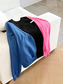 Manfinity Unisex Men's Casual Pullover Sweatshirt, Colorblock Round Neck Long Sleeve, Plain Style, For Fall, Winter - Multicolor - View 5