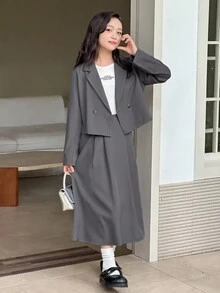 DAZY 少女秋季商务装 - 灰色 - 查看 2