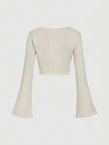 SHEIN MOD 2 件套女式扭纹前上衣和紧身美人鱼裙针织毛衣套装 - 米色 - 查看 5