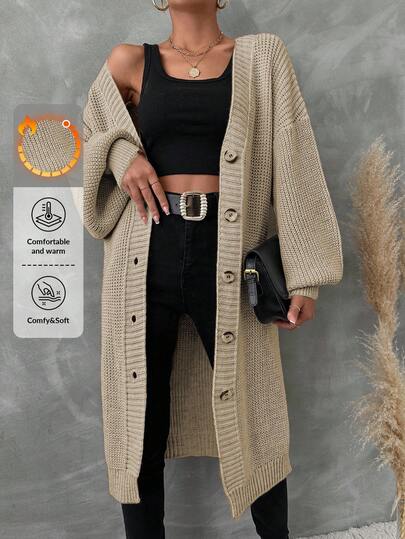 EURMUSE Women's Solid Color Drop Shoulder Casual Long Cardigan, Fall/Winter