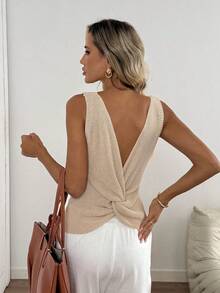 Easowa Women's Twist Back Sleeveless Knit Crop Top, Fashionable And Breezy