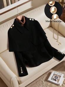 GlowEve CURVE Große Größen Damen kurzer Umhang umkehrbarer lässiger Wollmantel, Herbst/Winter - Schwarz - Übersicht 5