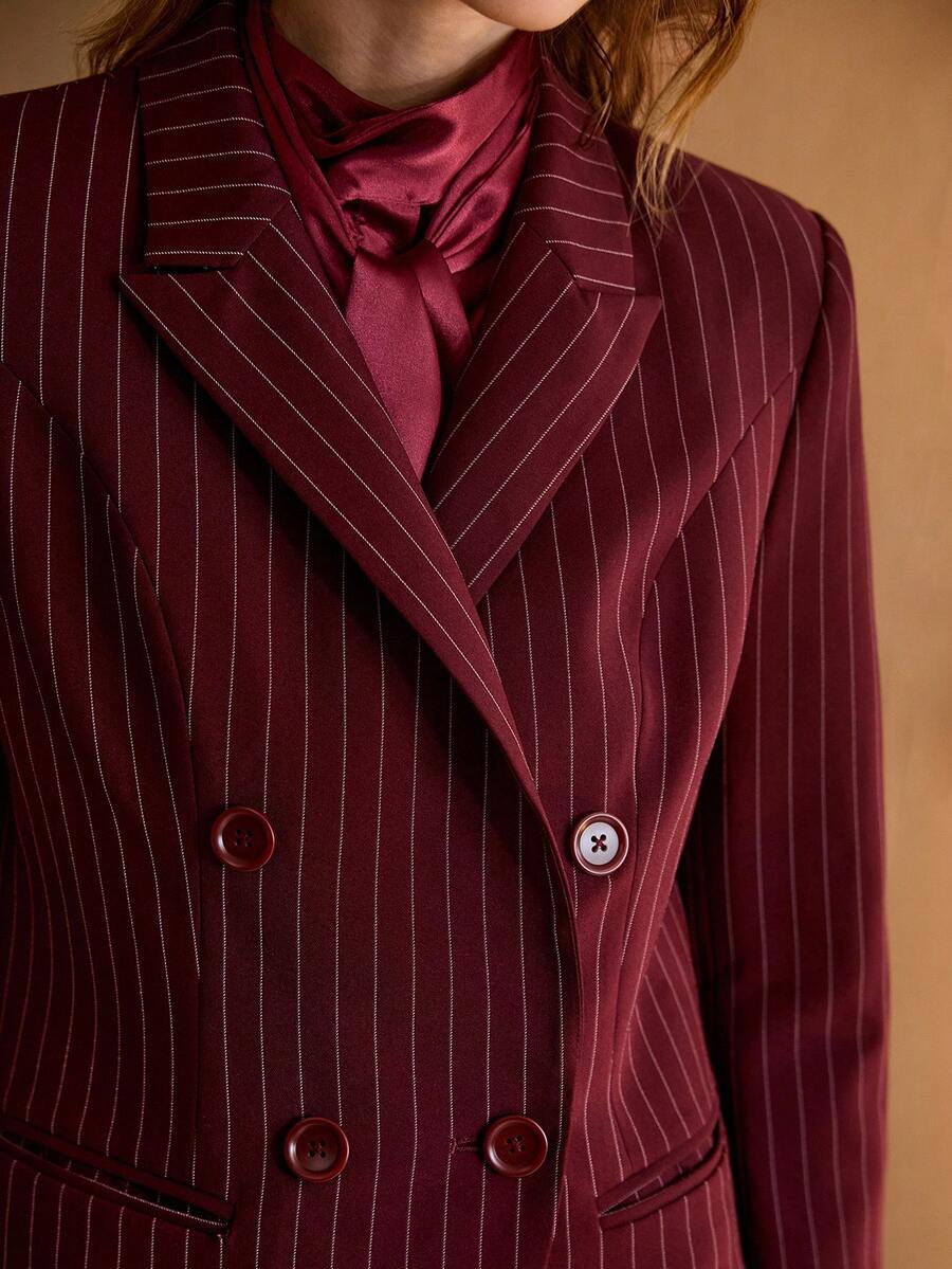 MOTF PREMIUM OLD MONEY STRIPED STRUCTURED BLAZER - Burgundy - View 2