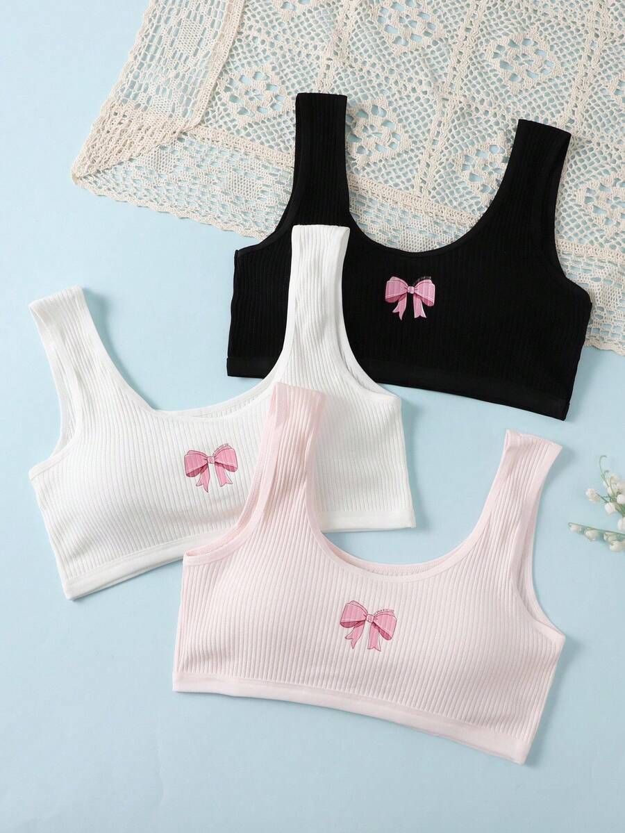 Genkimix Kids 3pcs/Set Teen Girl Minimalist Fashion White, Black And Gray Comfortable Camisole Underwear Set - Multicolor - View 1