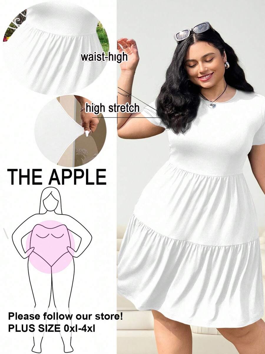 Solflare 黑色短袖宽松加大码 T 恤连衣裙，春夏装 - 白色 - 查看 1