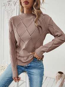 EMERY ROSE Solid Color Slim Fit Pullover Sweater, Casual For Autumn/Winter - Khaki - View 6