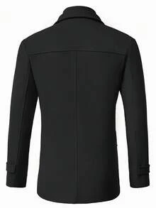 Manfinity Homme 男士纯色长袖翻领休闲夹克，秋冬黑色外套，尽显男士优雅商务休闲风，黑色正装大衣 - 黑色 - 查看 2