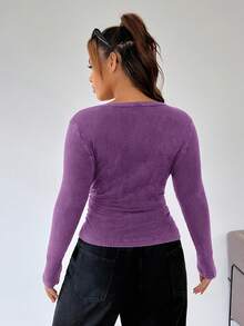 Solflare Plus Size Lilac Snow Washed Notch Neck T-Shirt - Lilac Purple - View 2