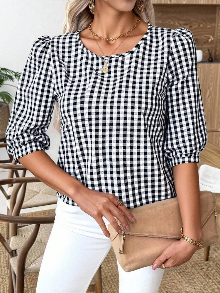Women's Plaid Simple Casual Short Sleeve Shirt Elegant Women's Blouses  Long Sleeve Going Out Top Going Out Tops For Women
