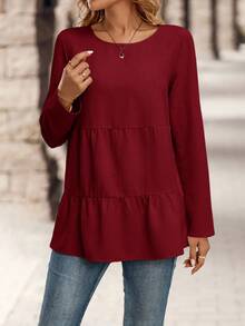 EMERY ROSE 外出上衣，冬季，乡村圣诞休闲长袖衬衫，新年，百搭，红色上衣 - 紅色 - 查看 6