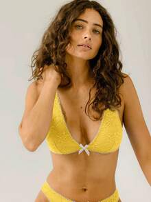 Aralina 可爱蕾丝节日内衣两件套，带蝴蝶结和饰边 - 黃色 - 查看 11