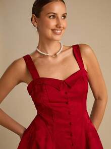 Enchnt Elegantes Partykleid mit einfarbigem Taillenmieder - Bordeaux - Übersicht 2