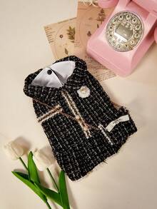 PETSIN 1pc Pet Socialite Style Black Dress Dress With Small Backpack, Autumn And Winter Thick Warm Princess Style Dress, Suitable For Cats And Dogs To Wear Clothes - Black - View 4