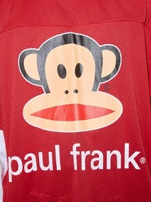 ROMWE MEN Paul Frank X ROMWE 男士休闲日常时尚街头猴子与字母图案透气舒适 T 恤，春秋季 - 紅色 - 查看 4