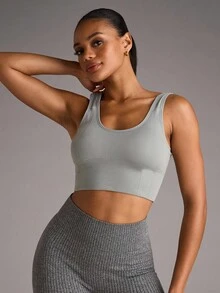 SHEIN BAE 單色無縫運動內衣 - 淺灰色 - 查看 7