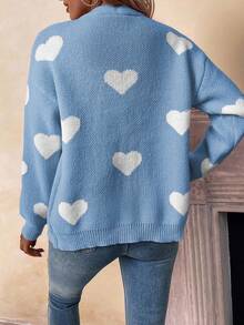 Chiquease Women's Heart Pattern Long Sleeve Single-Breasted Casual Knit Cardigan