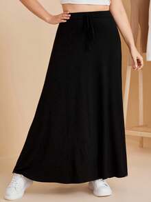 Modelyn Plus Knotted Front Solid Skirt - Black - View 1