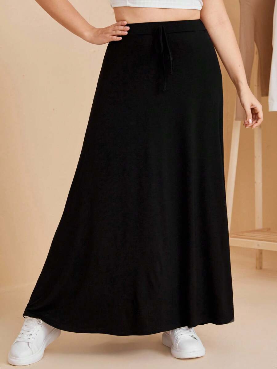 Modelyn Plus Knotted Front Solid Skirt - Black - View 1