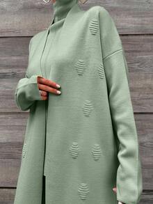EURMUSE Bộ trang phục 3 món áo len cổ lọ màu trơn thường ngày cho nữ, áo len cardigan dài và quần dài, mùa thu/đông - Màu xanh Bạc hà - Xem 8