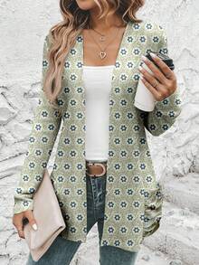 SHEIN LUNE Women's Casual Graphic Print Loose Fit Long Sleeve Cardigan, Suitable For Fall/Winter - Multicolor - View 4