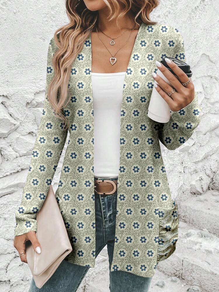 Women's Casual Graphic Print Loose Fit Long Sleeve Cardigan, Suitable For Fall/Winter