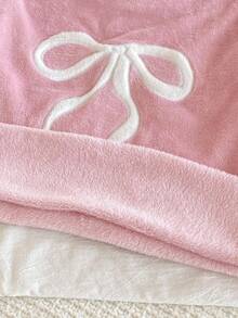 Genkimix Kids Tween Girls Pajamas Set, Flannel Butterfly & Heart Print Sleepwear, Embroidered Bow Crew Neck Long Sleeve Top Paired With All-Over Butterfly Print Pants, Soft & Cozy, Cloud-Like Comfort, Great For Christmas, Valentine's Day, Birthday, Best Friend Gifts Bow Pjs - Pink - View 6