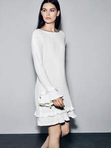 SHEIN LUNE 2025 New Stylish & Elegant French Romantic Off-Shoulder Backless Frill Trim Knit Dress - White - View 4