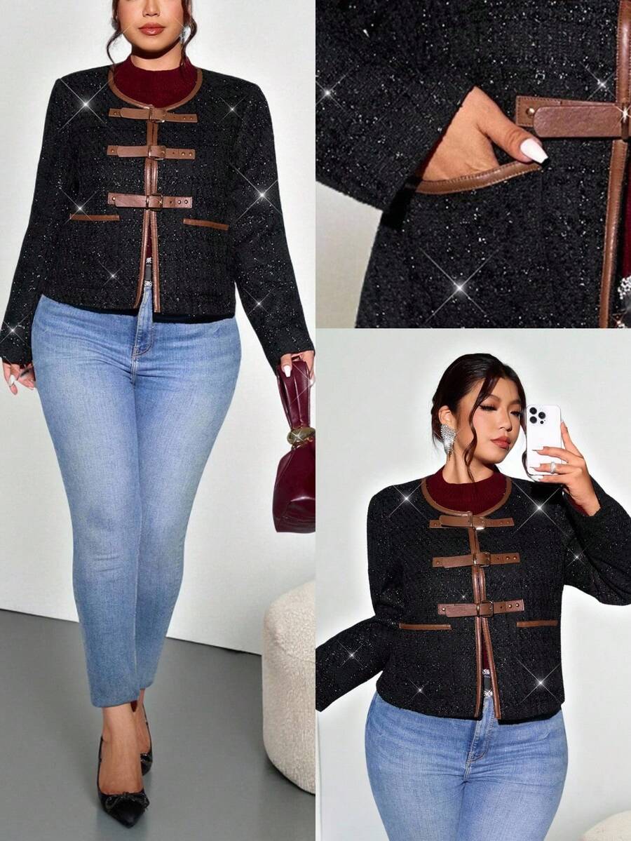 Firerie Plus Size Fashionable Commuter Shiny Jacket, Autumn