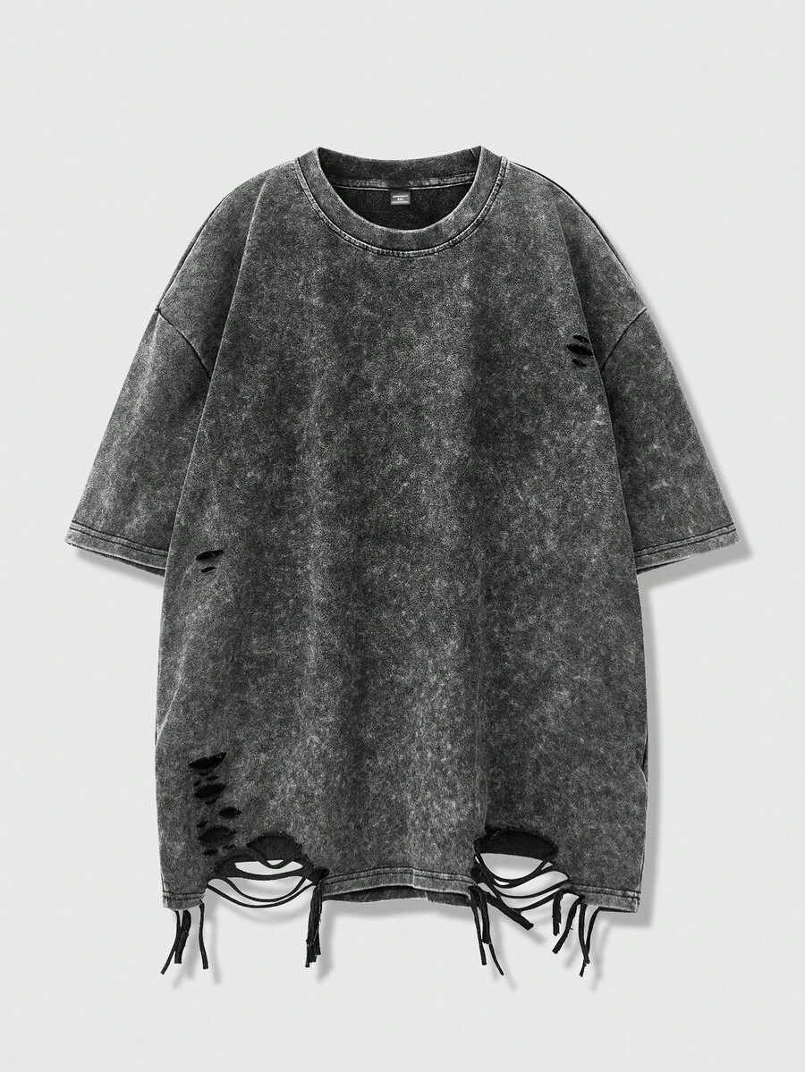 Manfinity EMRG Herren Vintage Destroyed Kurzarm T-Shirt in Große Größen