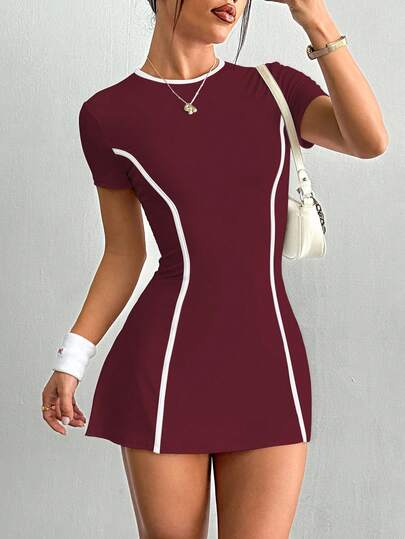 Dewbera Women's Tennis Workout Outdoor Slim Fit White Short Sleeve Sports Dress With Shorts And Phone Pocket Pickleball Dress Athletic Dress Tennis Tennis Dress Fitness Dress