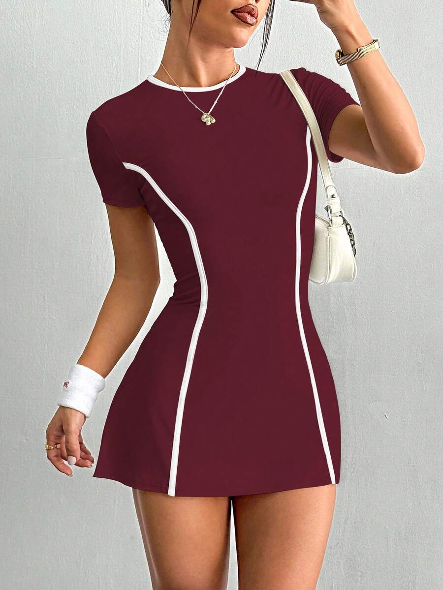 Dewbera Women's Tennis Workout Outdoor Slim Fit White Short Sleeve Sports Dress With Shorts And Phone Pocket Pickleball Dress Athletic Dress Tennis Tennis Dress Fitness Dress