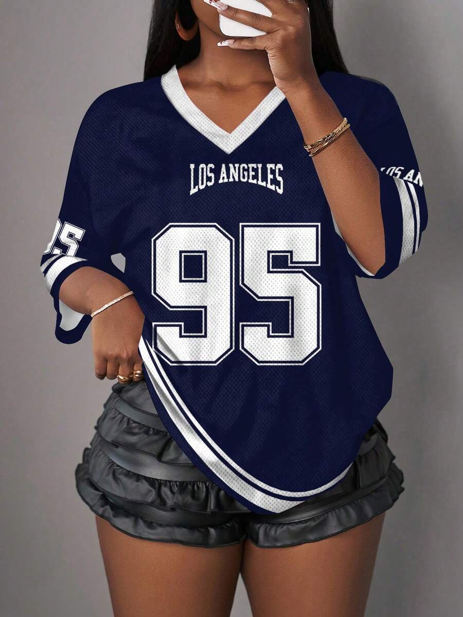 Slaydiva Casual Minimalist Letter & Number Graphic Women T-Shirt, Suitable For Summer