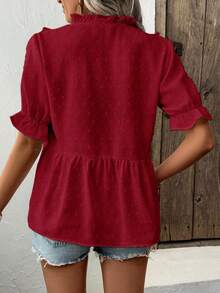 LanaWest 女式深V领泡泡袖镂空细节衬衫