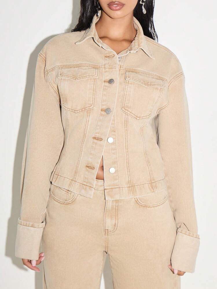 KIZN Light Wash Denim Trucker Jacket With Button Closure