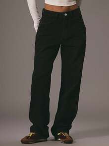 MUSERA 低腰阔腿牛仔裤，春夏可爱休闲西部风，冬季办公室工作时尚款 - 黑色 - 查看 2