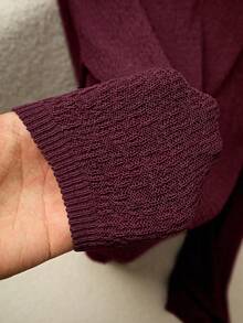 Franclia 女士休闲半透明 V 领开衫、混合纱线针织毛衣、春夏 - 酒紅色 - 查看 4