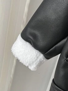 SHEIN Chaqueta de motocicleta con cremallera y cuello de color block para bebé niño, otoño/invierno - Blanco y Negro - Ver 5