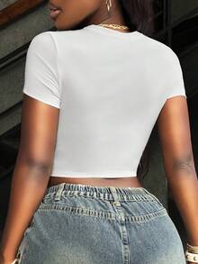 INAWLY Solva Women's Heart Print Round Neck Short Sleeve Cropped Casual T-Shirt